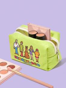 SCOOBY-DOO X SHEIN Bolsa de cosméticos acolchoada com estampa de desenho animado, organizadora de maquiagem portátil com zíper, bolsa de armazenamento multifuncional, bolsa de viagem leve, adequada para homens e mulheres