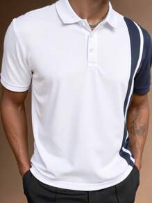 Manfinity Homme Contrast Color Fashionable Casual Short Sleeve POLO Shirt, Suitable For Summer Polo Shirts For Men Polo Shirt For Men Polo Shirts For Men Collar Men T Shirts Polo Polo T Shirt Men - White - View 1