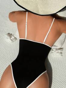 Swim Chiccia 1pc Women's Convertible Strapless One-Piece Floral Print Swimsuit, Comfortable For Vacation & Swimming For Summer - Black - View 2