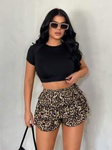 SHEIN SXY Summer Casual Home Leopard Print Ruffle Trim Layered Skorts - Multicolor - View 5