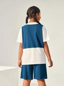 JNSQ 返校女孩户外宽松T恤和短裤两件套运动套装 - 彩色 - 查看 2