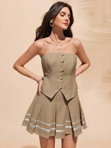 Chiquease Women Two Pieces Outfits For Daily Wear - Khaki - View 1