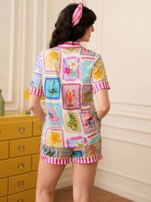 Chillnights Young INS Full Print Turn-Down Collar Women's Pajama Set