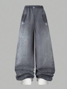 SHEIN Sparklyn 宽松休闲动漫图案阔腿裤，适合青少年女孩的街头风格日常穿着