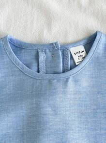 Vintaside Kids 2pcs/Set Baby Girl Casual Cute Bow Sleeveless Top And Pants Set - Blue - View 3