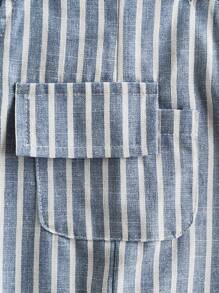 Vintaside Kids Conjunto casual de niño bebé con camiseta de manga corta de cuello redondo y unicolor, y pantalón corto a rayas - Azul - Ver 7