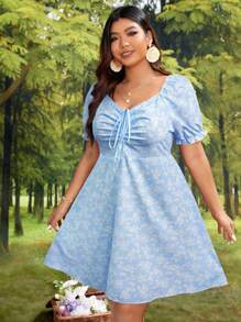 SHEIN VCAY Plus Size Short Sleeve Casual Dress, Suitable For Summer - Baby Blue - View 4