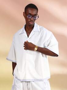 SUMWON Luxury Resort Baroque Print Short Sleeve Button Down Shirt Shorts Set Summer Holiday Beach Party Two Piece Outfit Casual Wear - Blue - View 3