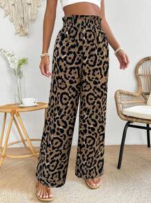 SHEIN PETITE Women's Leopard Print High Waist Pants Fall Cloth For Women - Multicolor - View 3