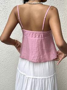 Sunnyshic Dây áo yếm thêu lưới buộc dây phía trước - Hồng - Xem 2