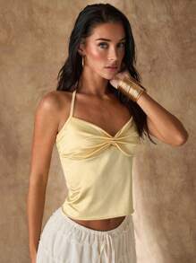 Glamine 黄色褶皱露背上衣、节日派对狂欢节上衣、女士夏季上衣、基本款上衣、露背上衣、女士夏季服装、夏季上衣、短款上衣、女士度假服装 - 黃色 - 查看 4