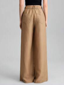 Ontre 女士棕色丝绸混纺半透明轻薄夏季阔腿宽松休闲裤，都市时尚时尚裤子，适合教师