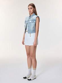 SHEIN BAE Women's Casual Denim Jacket And Coat, Minimalist And Fashionable, Suitable For Summer Rhinestone - Blue - View 3