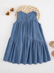 Cozy Pixies Vestido sin mangas con cuello redondo y decoración de lazo para niña joven