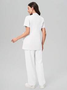 Scrubzie Wrinkle Resistant Short Sleeve Lace-Up Long Shirt And Pants Scrub Uniform Set
