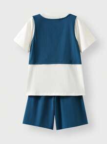 JNSQ 返校女孩户外宽松T恤和短裤两件套运动套装 - 彩色 - 查看 5