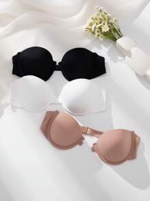 Shein Underwear&Sleepwear Basics Set de 3 sujetadores minimalistas sin tirantes sexy para mujeres, con cierre delantero tipo bustier