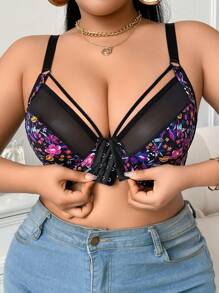 DesireSculpt 1 Stück Große Größen Floral Muster Patchwork Vorderverschluss Unterbrustkorsage