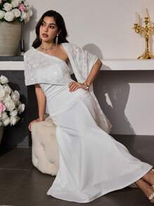 Modelyn Women's Long Elegant Sequined Embroidered Reversible Dress - White - View 1