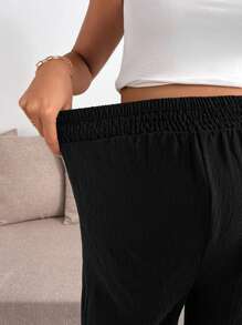 SHEIN Maternity Solid Color Casual Loose Pants,Maternity Clothes - Black - View 6