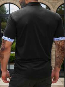 Manfinity Homme Plus Size Men's Contrast Trim Short Sleeve Black Casual Shirt - Black - View 2