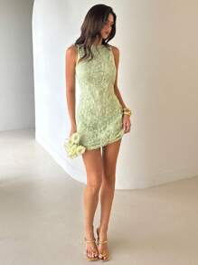 Aloruh Robe mini sexy à volants pour femme, robe fourreau dos nu en mousseline de soie brodée, idéale pour les vacances, style haltère, printemps/été