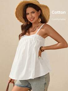 Boho Mama Maternity Women Cami Top & Camisole, Solid Color, Fashionable For Summer Summer Outfits For Women - White - View 4