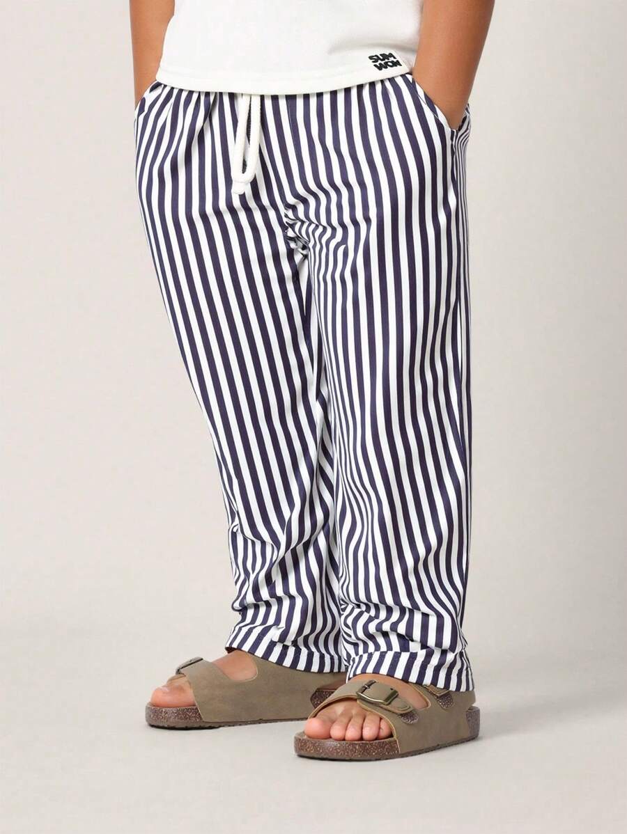 Young Boys Casual Comfortable Versatile Striped Pattern Straight Leg Pants - Grey - View 1