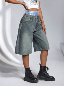 SHEIN ICON Women's Casual Washed Low Waist Wide Leg Jeans - Blue - View 4