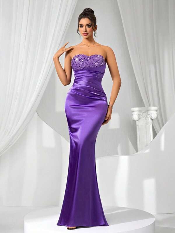 Coutiva High-End Evening Gown, Banquet Dress, Sequin Patchwork Design Off-Shoulder, Elegant Elegant Luxury Lady Dress Luxurious Women's Evening Dresses Soft Dress Summer Dress Women Birthday Outfit Women Dresses Birthday Women Summer Dress Sequin Dress, Formal, Party Dress, For Wedding Guest