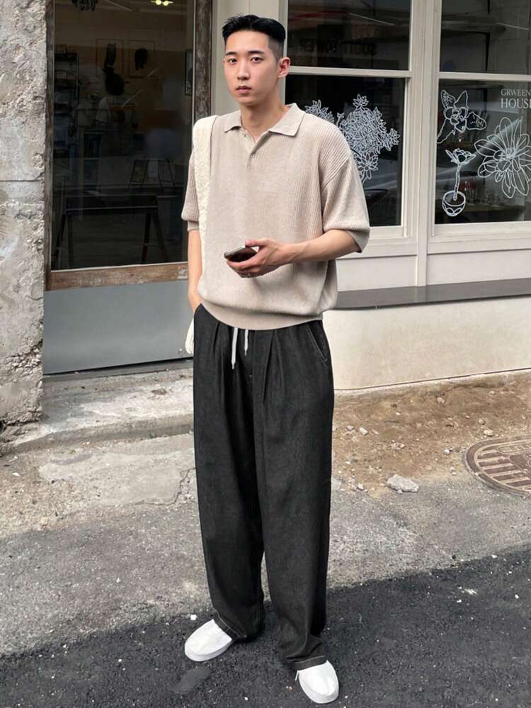 Spring Men's Color Block Drawstring Waist Denim Jeans