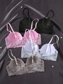 SHEIN 4件套女士浪漫蕾丝简约无缝无钢圈文胸 - 彩色 - 查看 2