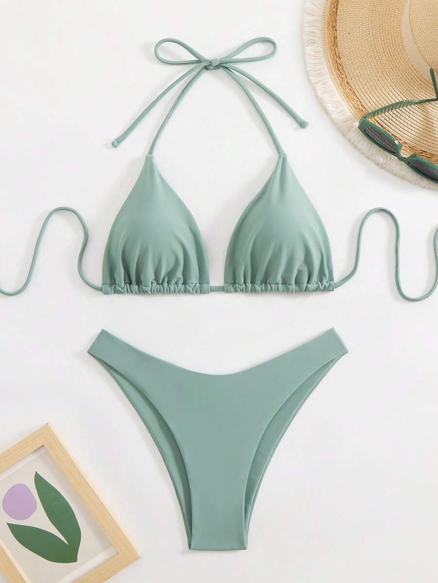 Swim Basics 女士简约时尚休闲日常泳衣套装 - 綠色 - 查看 1