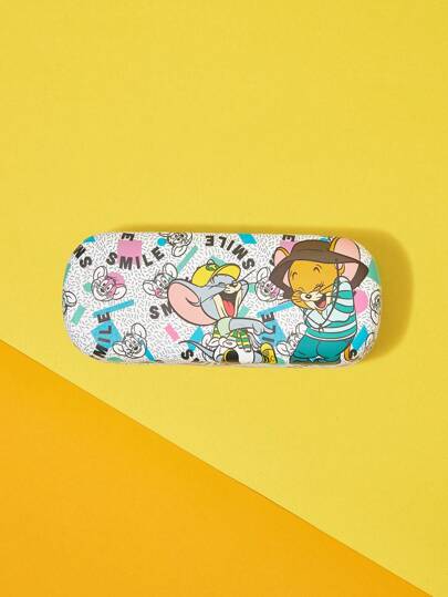 TOM & JERRY X SHEIN Gray Fashionable Cute Cartoon Pattern Eyeglasses Case
