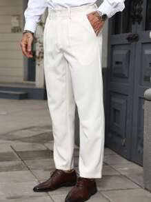 Manfinity Homme Herren Hosen mit Bügelfalte, gerade, locker, einfarbig, vielseitig einsetzbar