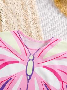 SHEIN Cute "Baby Girl" Pink Butterfly Graphic Beach Cover Up Top