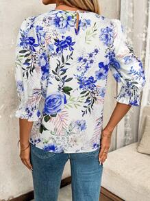 SHEIN Clasi Blusa holgada de manga corta con escote redondo y estampado floral, atuendo de primavera/verano para el Día de San Valentín, atuendo de campo para mujer, blusas casuales de primavera para mujer, atuendos de verano para mujer, atuendos de primavera para mujer, ropa de San Valentín, atuendos de verano para mujer