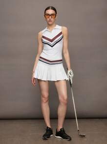 Activina Activina Polo sport casual da donna con blocchi di colore e righe, senza maniche