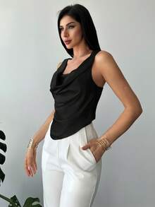 Firerie Women's Elegant Apricot Camisole Top, Charmeuse Fabric, Asymmetric Hemline, Fitted Style, Suitable For Daily Wear