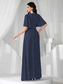 Coutiva High-End Ladies Luxury Faux Pearl Collar Evening Gown, Formal Party Dress With Elegant Charm, For Wedding Guest - Navy Blue - View 2