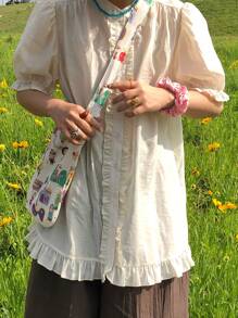 FRIFUL Women's Casual Loose Frill Trim Blouse, Summer