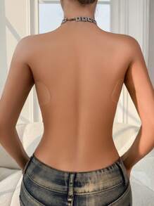 SHEIN 1pc Women's Backless Solid Color Stick-On Bra - Black - View 2