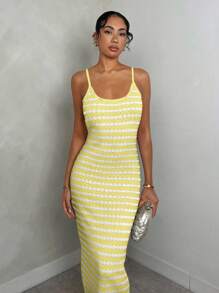 Glamine Elegant Sleeveless Mid-Length Striped Black & White Knit Dress For Women, Spring/Summer Vacation Outfits Women Skirt  Women S Clothes - Multicolor - View 5