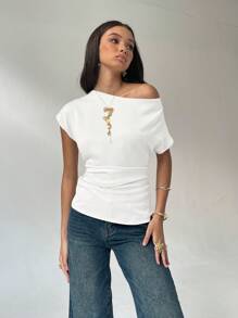 Aloruh 女式休闲纯色不对称衬衫，夏季 - 白色 - 查看 7