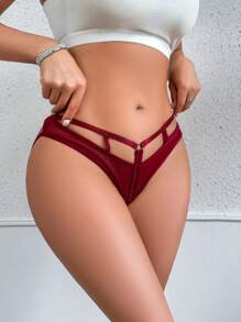 SHEIN Women Solid Color Hollow Out Front And Back Sexy Panties For Going Out