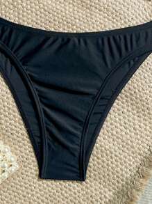 Soleia Bộ bikini thêu hạt ngọc trai cổ chữ V màu đen cho nữ, đi nghỉ - màu đen - Xem 4