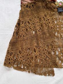 Soleia Parte superior sin mangas con cuello de halter, tejida en tela de malla calada con estampado retro de teñido anudado, con decoración de hebilla metálica y dobladillo en línea A, elegante y sexy para fiestas, citas, festivales, playa, verano