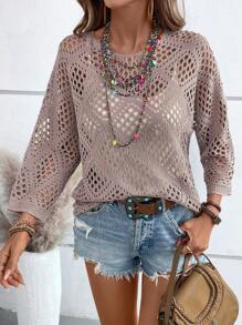 Breezaya Pull ample oversize à manches chauve-souris et couleur unie pour femmes