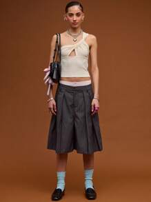 COUREZ 低腰褶皱细条纹短裤/女士夏季穿搭/夏季短裤/街头休闲/Y2K复古风