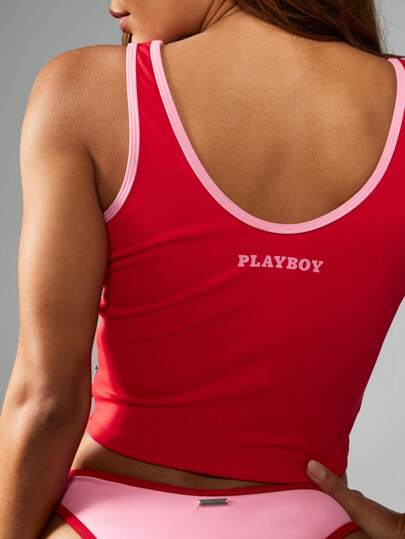 Missguided x Playboy Christmas Contrast Binding Plunge Neck Top